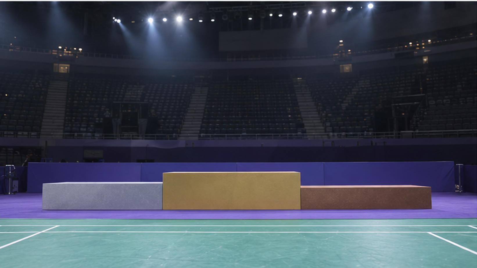 AI ilustracija: prazno pobedničko postolje u badminton areni