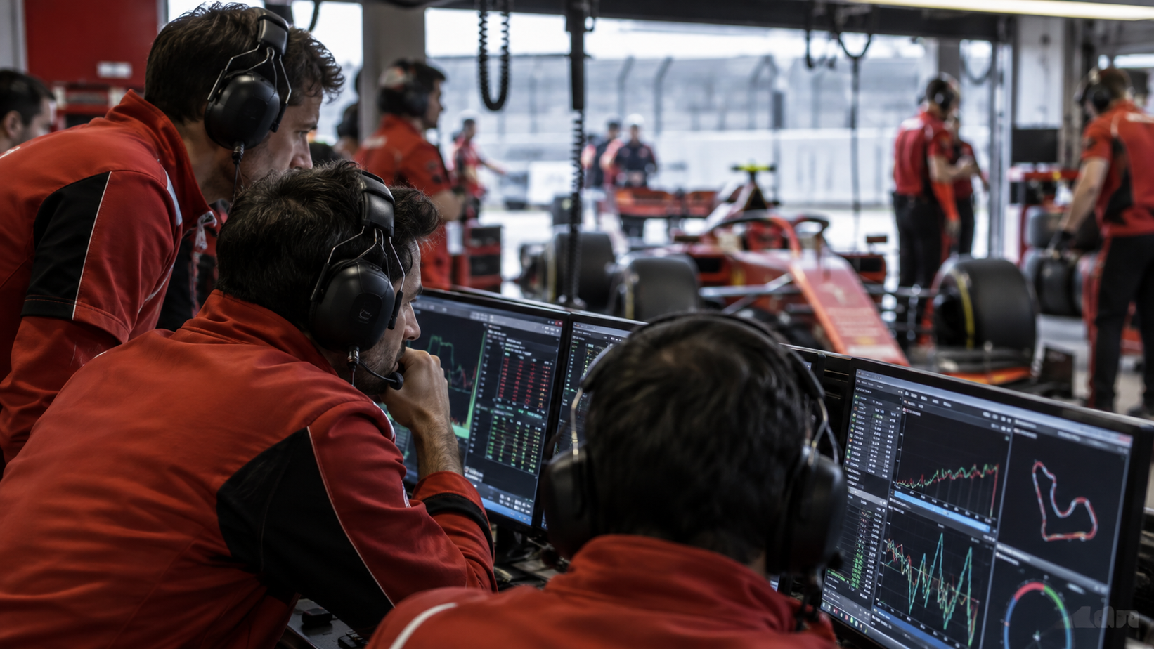 Inženjeri analiziraju podatke u garaži Formule 1