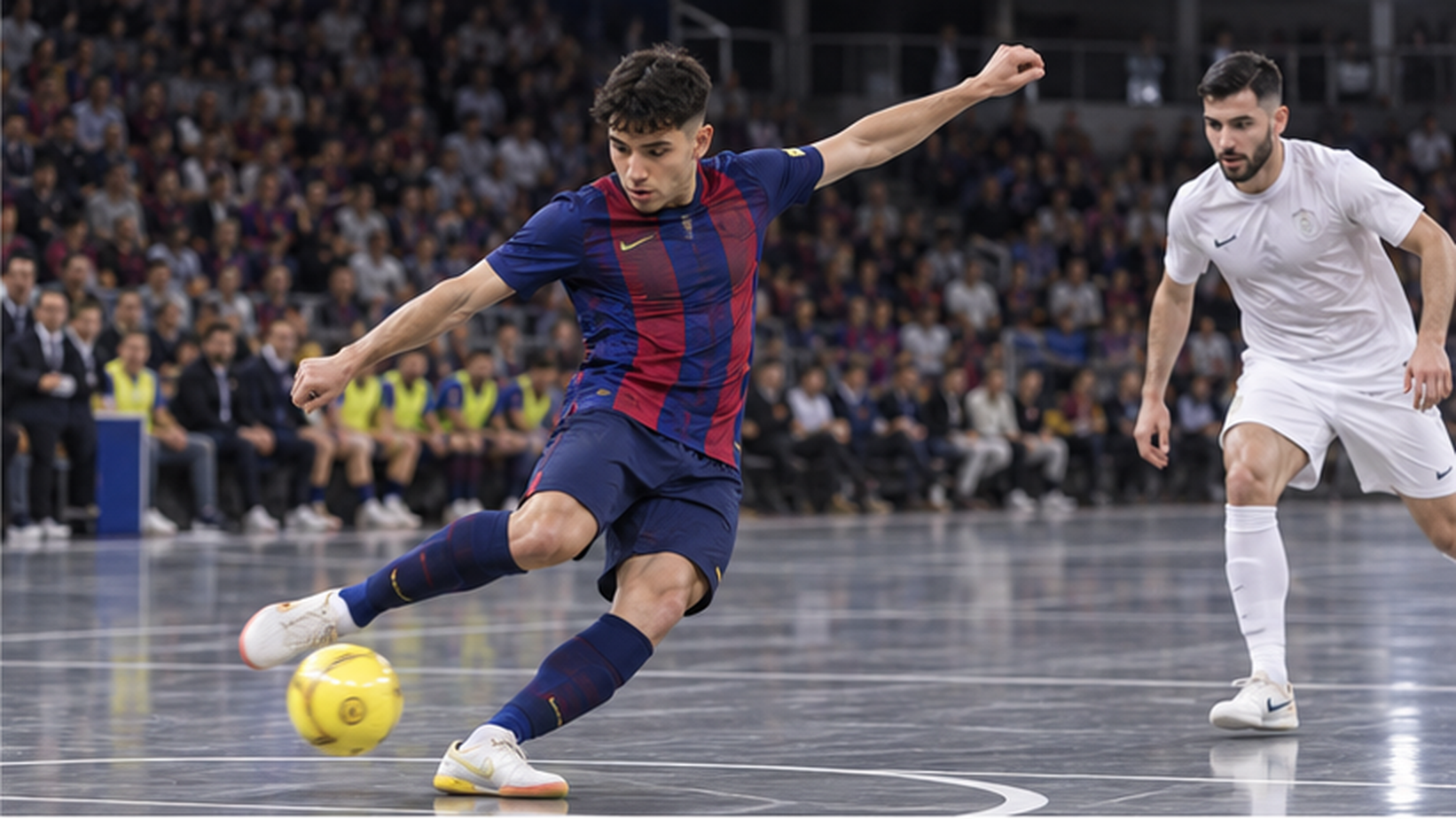 AI ilustracija: igrač Barselone šutira tokom futsal utakmice