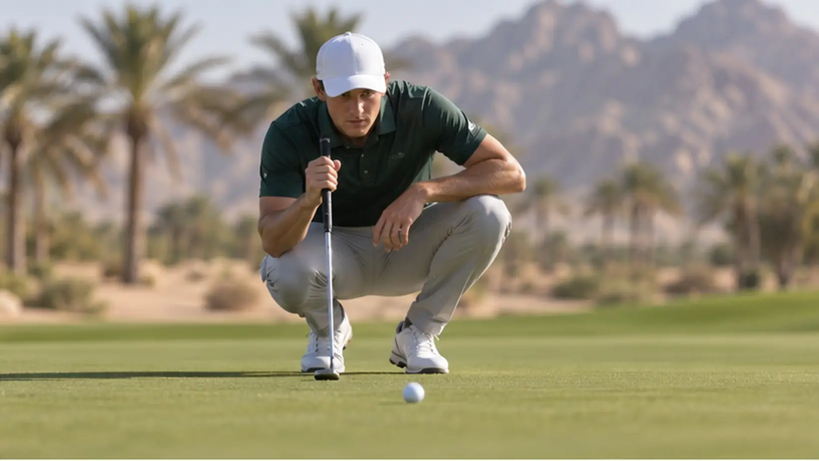 Golfer čita liniju udarca na grinu