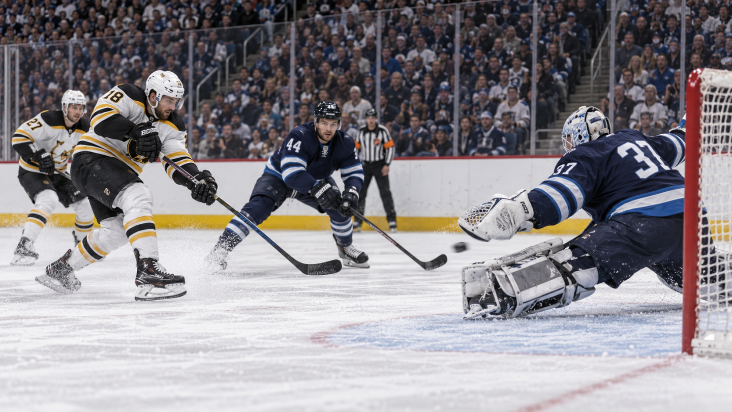 Boston napada gol Vinipega u utakmici NHL-a