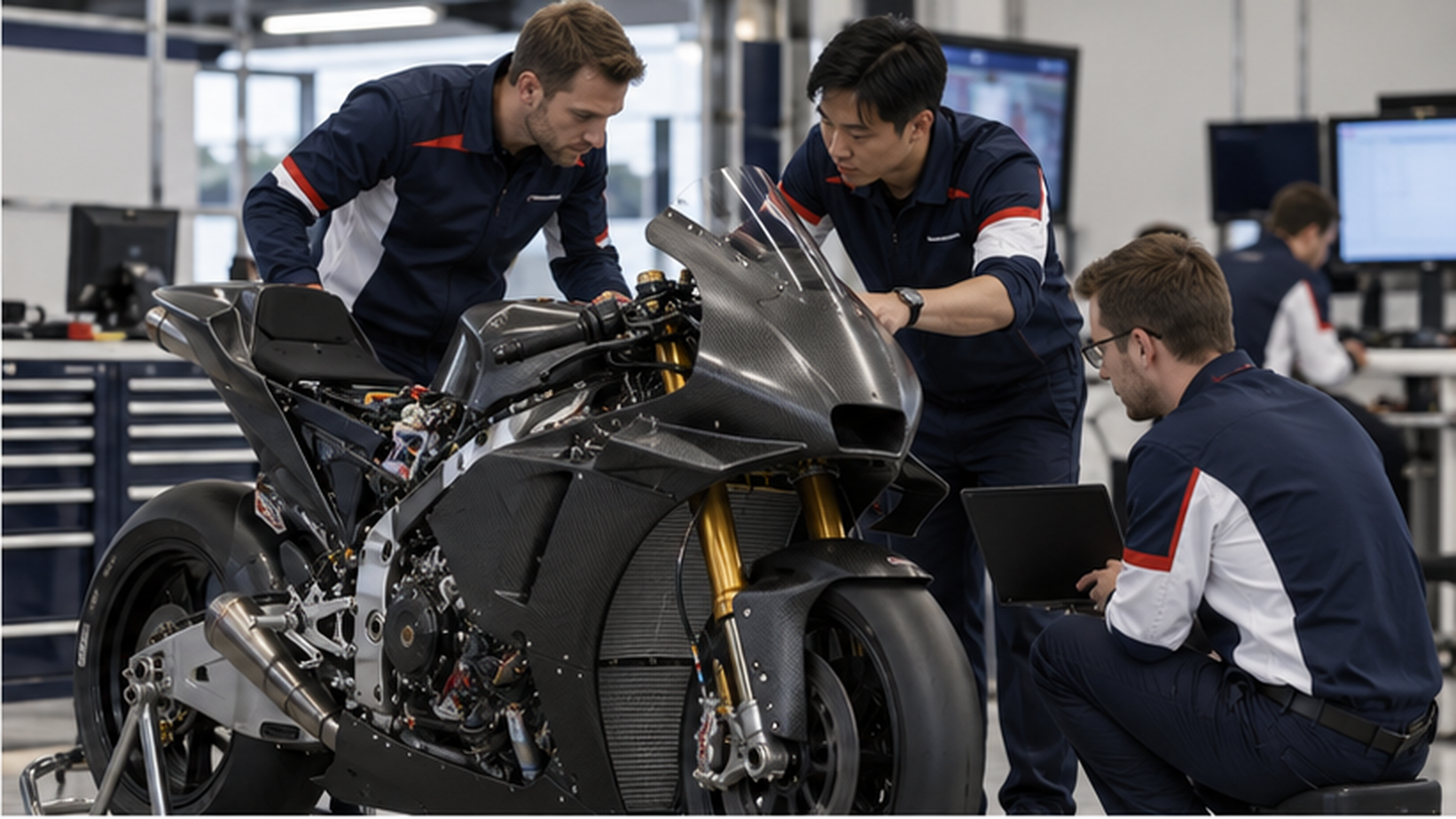 AI ilustracija: inženjeri Honde rade na novom MotoGP motociklu