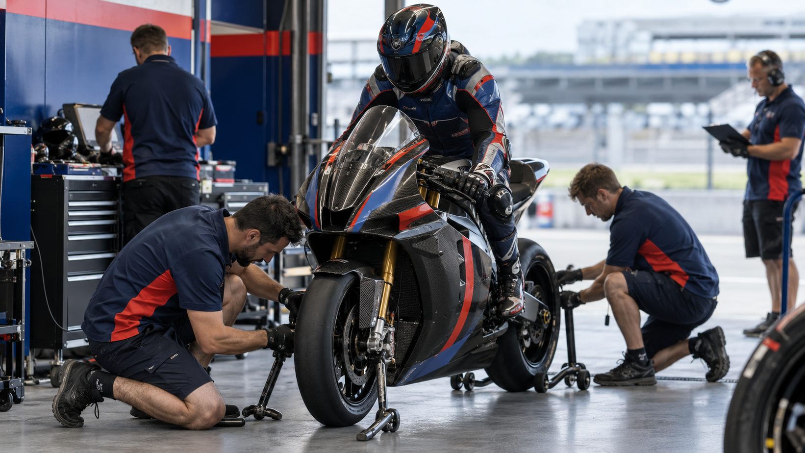 Mehaničari pripremaju prototip motocikla u garaži